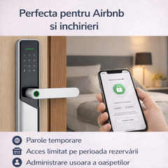 yala inteligenta cupru pentru usa lemn dormitor, control Tuya app, amprenta si PIN, design modern sigur