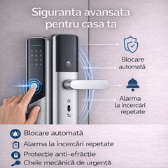 yala inteligenta cupru pentru birou usa lemn, control prin aplicatie Tuya, amprenta, card si parola, securitate moderna