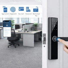 Incuietoare inteligenta neagra cu amprenta cod card cheie si app