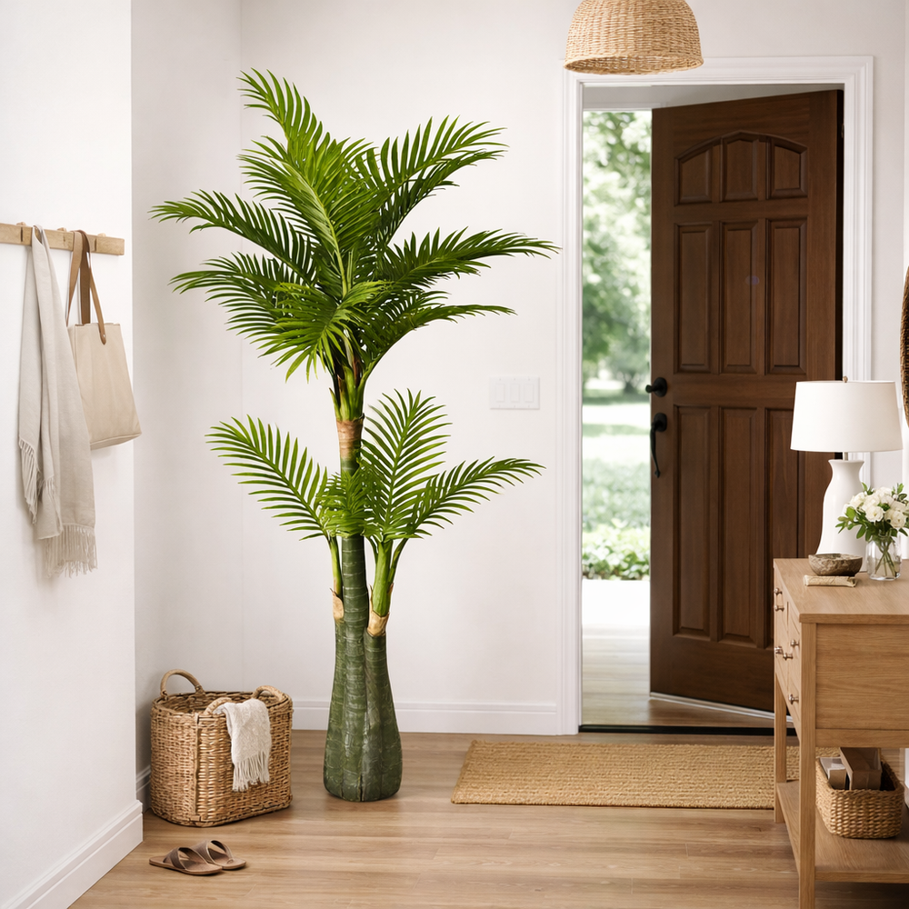 Planta artificiala palmier verde 150 cm decor intrare hol langa usa, planta decorativa interior