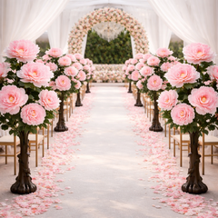 Copaci artificiali 140 cm bujori roz aliniati decor culoar nunta romantic elegant premium