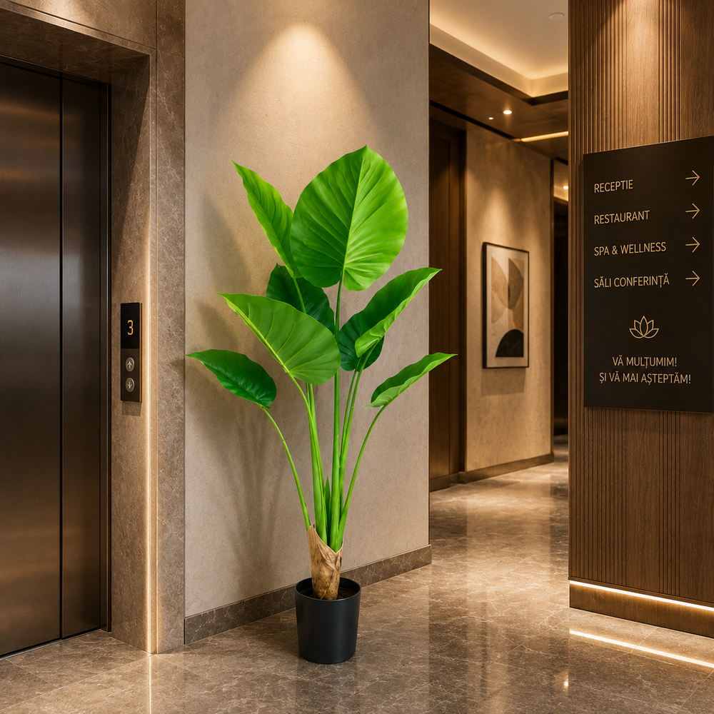 Plantă artificială Epipremnum Aureum verde, 130 cm, decorativă pentru living, birou, dormitor, restaurant, hotel și spații comerciale.
