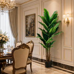 Planta Artificială Copac Tip Bananier, 190 cm, 3 tulpini, 27 frunze, Verde, cu Ghiveci