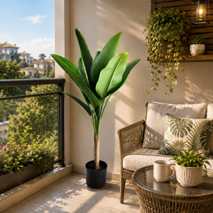 Planta Artificială Copac Tip Bananier, 130 cm, 6 frunze, Verde, cu Ghiveci