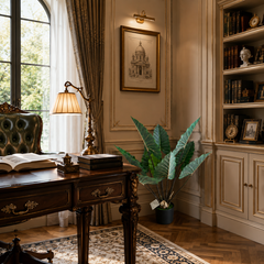 Plantă artificială Strelitzia verde, 100 cm, cu frunze mari și aspect realist, în ghiveci, ideală pentru living, birou, dormitor, hotel, restaurant, recepție și spații comerciale.