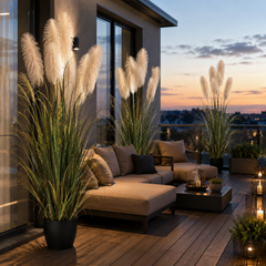 Planta Artificială Iarbă Ornamentală, 200 cm, cu 4 fire, Stuf si Iarba, Verde si Gri, Fara Ghiveci