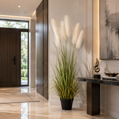 Planta Artificială Iarbă Ornamentală, 180cm, cu 5 fire, Stuf si Iarba, Verde si Roz, Fara Ghiveci