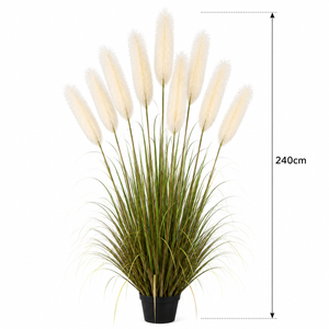 Planta Artificială Iarbă Ornamentală, 240cm, cu 9 fire, Stuf si Iarba, Verde si Roz, Fara Ghiveci