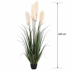 Planta Artificială Iarbă Ornamentală, 240cm, cu 5 fire, Stuf si Iarba, Verde si Gri, Fara Ghiveci