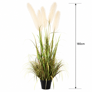 Planta Artificială Iarbă Ornamentală, 180cm, cu 5 fire, Stuf si Iarba, Verde si Roz, Fara Ghiveci