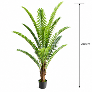 Planta Artificială Copac Tip Palmier Regal, 200 cm, 15 frunze, Verde, cu Ghiveci