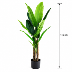 Planta Artificială Copac Tip Bananier, 140 cm, 3 tulpini, 11 frunze, Verde, cu Ghiveci