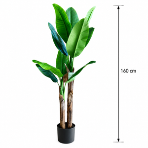 Planta Artificială Copac Tip Bananier, 160 cm, 2 tulpini, 10 frunze, Verde, cu Ghiveci