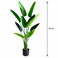 Plantă Artificială Tip Strelitzia Nicolai(Pasărea Paradisului), 150 cm, 10 frunze, Verde