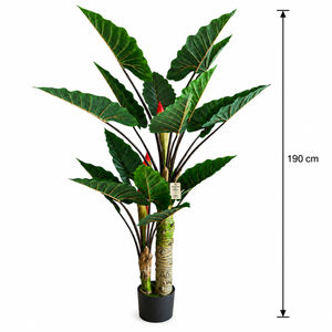 Plantă Artificială Tip Alocasia Cu Frunze Late, 2 trunchiuri, 190 cm, Verde