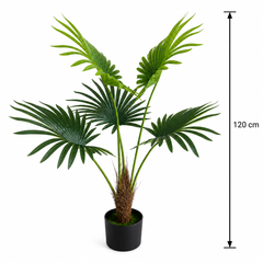 Plantă Artificială Tip Palmier Livistona Evantai, 5 frunze, 120 cm, Verde