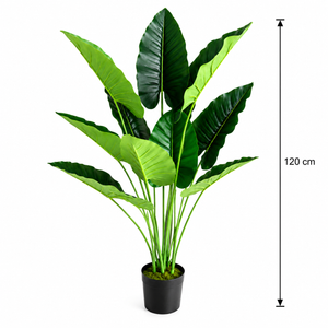 Plantă Artificială Tip Alocasia, 10 frunze, Plastic, 120 cm, Verde
