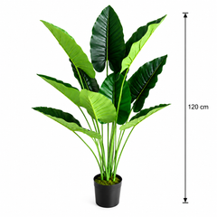 Plantă Artificială Tip Alocasia, 10 frunze, Plastic, 120 cm, Verde