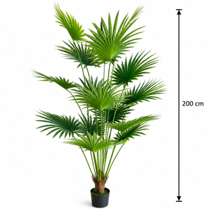 Plantă Artificială Tip Palmier Livistona Evantai, 15 frunze, 200 cm, Verde