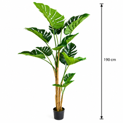Plantă Artificială Tip Monstera Deliciosa, 12 frunze, 190 cm, Verde
