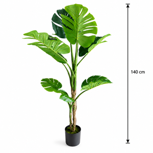 Plantă Artificială Tip Monstera Deliciosa, 8 frunze, 140 cm, Verde