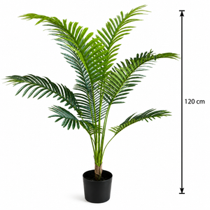 Planta Artificială Copac Tip Palmier Kentia, 12 frunze, 120 cm, Verde, cu Ghiveci