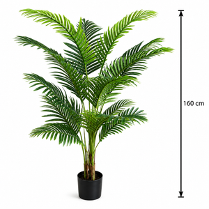 Planta Artificială Copac Tip Palmier Kentia, 3 tulpini, 17 frunze, 160 cm, Verde, cu Ghiveci