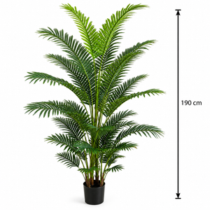 Planta Artificială Copac Tip Palmier Kentia, 3 tulpini, 30 frunze, 190 cm, Verde, cu Ghiveci