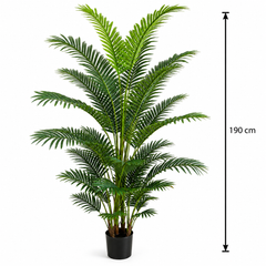 Planta Artificială Copac Tip Palmier Kentia, 3 tulpini, 30 frunze, 190 cm, Verde, cu Ghiveci