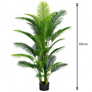 Planta Artificială Copac Tip Palmier Kentia, 3 tulpini, 17 frunze, 220 cm, Verde, cu Ghiveci