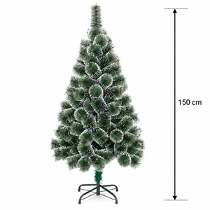 Brad Artificial MANIITSOQ, 150 cm, 130 vârfuri, Suport Metalic, Ace Verzi cu Vârfuri Albe