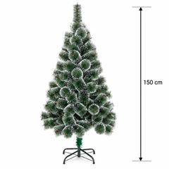 Brad Artificial MANIITSOQ, 150 cm, 130 vârfuri, Suport Metalic, Ace Verzi cu Vârfuri Albe