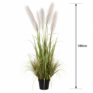 Planta Artificială Iarbă Ornamentală, 180cm, cu 5 fire, Stuf si Iarba, Verde si Gri, Fara Ghiveci