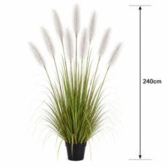 Planta Artificială Iarbă Ornamentală, 240cm, cu 9 fire, Stuf si Iarba, Verde si Gri, Fara Ghiveci