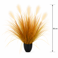 Planta Artificială Iarbă Ornamentală, 95 cm, 5 tulpini, Stuf si Iarba, Portocaliu, Fara Ghiveci