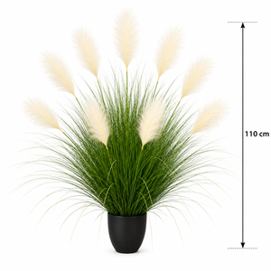 Planta Artificială Iarbă Ornamentală, 110 cm, 9 tulpini, Stuf și Iarbă, Verde deschis și alb, Fără Ghiveci