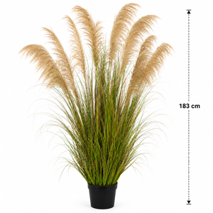 Planta Artificială Iarbă Ornamentală, 183cm, cu 13 fire, Stuf si Iarba, Verde Tomnal, Fara Ghiveci