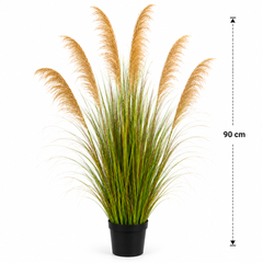 Planta Artificială Iarbă Ornamentală, 90 cm, cu 5 Fire, Stuf si Iarba, Verde Tomnal, Fara Ghiveci