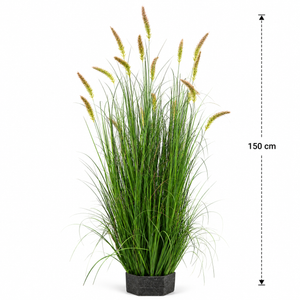 Planta Artificială Iarbă Ornamentală Tip Coadă de Pisicǎ, 150 cm, 17 tulpini, iarbă curbată și spice, Verde, Fara Ghiveci