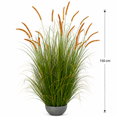 Planta Artificială Iarbă Ornamentală Tip Coadă de Pisicǎ, 150cm, 26 tulpini, Iarbă curbată și Spice, Verde Tomnal, Fara Ghiveci