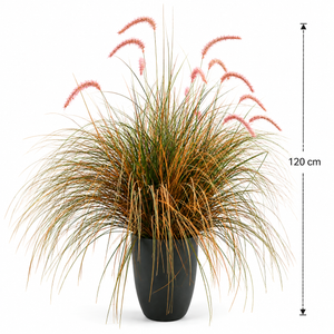 Planta Artificială Iarbă Ornamentală Tip Coadă de Vulpe, 120cm, Iarbă curbată și Spice, Verde si Roz, Fara Ghiveci