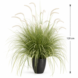 Planta Artificială Iarbă Ornamentală Tip Coadă de Vulpe, 120cm, Iarbă curbată și Spice, Verde si Alba, Fara Ghiveci