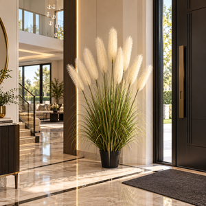 Planta Artificială Iarbă Ornamentală, 240cm, cu 9 fire, Stuf si Iarba, Verde si Roz, Fara Ghiveci