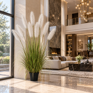Planta Artificială Iarbă Ornamentală, 220cm, cu 7 fire, Stuf sj Iarba, Verde si Gri,  Fara Ghiveci