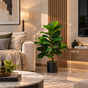 Planta Artificială Copac Tip Ficus, 2 Ramuri, 100 cm, Verde, cu Ghiveci