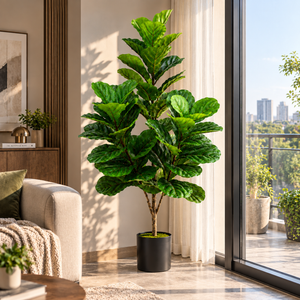 Planta Artificială Copac Tip Smochin, Plastic, 3 brate, 160 cm, Verde, cu Ghiveci