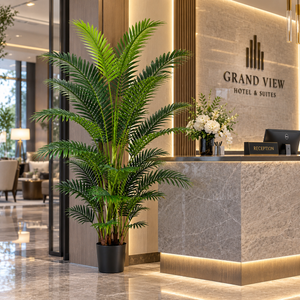 Planta Artificială Copac Tip Palmier Kentia, 3 tulpini, 30 frunze, 190 cm, Verde, cu Ghiveci