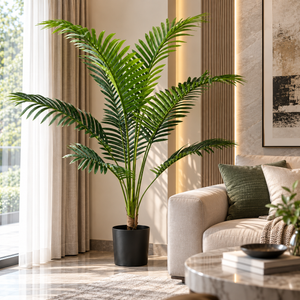 Planta Artificială Copac Tip Palmier Kentia, 12 frunze, 120 cm, Verde, cu Ghiveci