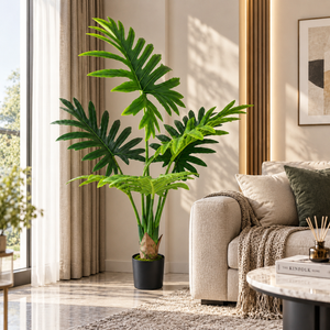 Plantă Artificială Tip Filodendron, 6 frunze, 120 cm, Verde