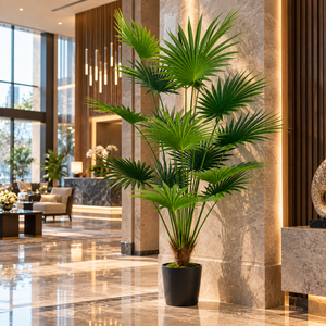 Plantă Artificială Tip Palmier Livistona Evantai, 15 frunze, 200 cm, Verde